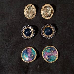 Vintage colorful clip earrings three pair.